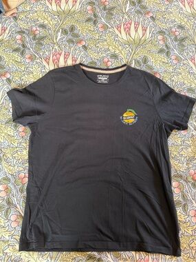 Blend Men’s Black Graphic Tee with Small Orange Patch Large
